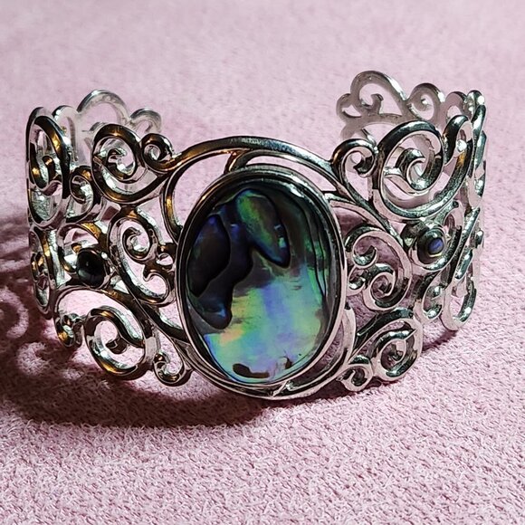 JTV Pacific Style Abalone Shell Silver Cuff Bracelet - Picture 1 of 9